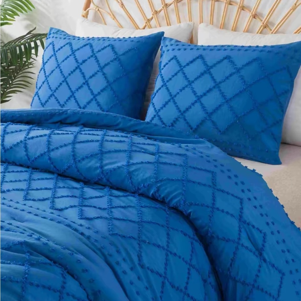 Blue Diamond Pattern Bedding Set King Beautiful comforter set w/shams